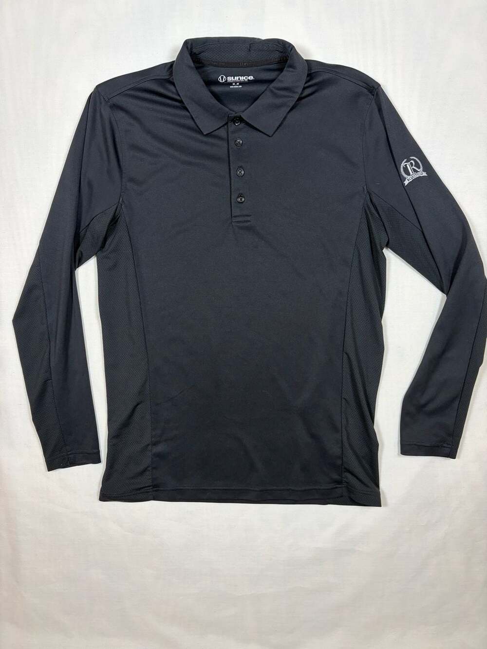 Sunice Men's Black Long Sleeve Performance Polo Roxiticus Golf Club Logo